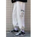 Boyish Sweatpants Pure Color Elastic Waist Doll Pocket Ankle Length Regular Sport Pants for Guys
