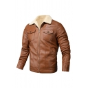 Comfortable Jacket Plain Chest Flap Pockets Lapel Collar Long Sleeves Fit PU Jacket for Men