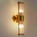 2 Lights Cylinder Crystal Vanity Sconce Modern Wall Mounted Mirror Front in Brass for Bath