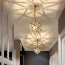Frosted Glass Shade Colonial Ceiling Pendant with 1 Light Circle Metal Ceiling Mount Single Pendant for Hallway