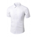 Formal Shirt Solid Color Short Sleeve Turn-down Collar Button-up Slim Shirt Top for Men