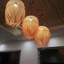 Modern Hanging Pendant Bamboo Shade with 1 Light Metal Ceiling Mount Single Pendant for Tearoom