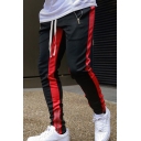 Mens Casual Track Pants Contrasted Zipper Pocket Drawstring Waist Ankle Fitted Pants