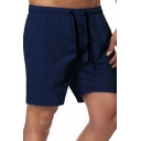 Athletic Style Men's Shorts Solid Color Drawstring Design Mid Waist Relaxed Shorts