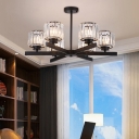 Modern Chandelier Light Fixture Living Room Clear Crystal Cylinder Shape Chandelier in Black