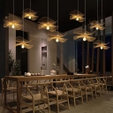 Beige Bamboo Frame 1-Bulb Pendant Asian Style Restaurant Straw Hat Hanging Lamp