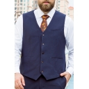 Men Modern Suit Vest Plain Pocket Detail V-Neck Single Breasted Slim Fit Suit Vest