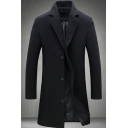 Leisure Mens Trench Coat Solid Color Single Breasted Long Sleeve Notched Collar Slim Fit Trench Coat
