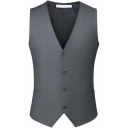 Basic Guys Vest Solid Color Front Pocket Single-Breasted Sleeveless V Neck Slim Fit Suit Vest