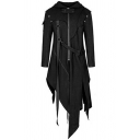 Stylish Halloween Coat Split Asymmetric Hem Zipper Detail Black Hooded Coat for Men