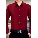Elegant Button Shirt Pure Color Chest Pocket Long Sleeves Slim LapelShirt for Men