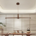 Wooden Shade Linear Island Light Modern Living Room LED Island Fixture in Dark Wood