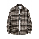 Classic Men's Lapel Shirt Plaid Printed Button Closure Long Sleeves Relaxed Fit Shirt
