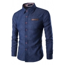 Fashionable Shirt Pure Color Chest Pocket Long Sleeves Turn-down Collar Button-up Slim Shirt for Men