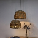 Retro Simplicity Hanging Fixture with 1 Light Bamboo Shade Circle Ceiling Mount Single Pendant for Living Room