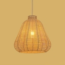 Pear Wood Hanging Lamp Chinese 1 Bulb Wooden 14 Inchs Wide Ceiling Pendant Light for Dining Room