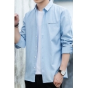 Simple Man's Shirt Pure Color Button Detailed Front Pocket Long Sleeves Point Collar Slim Fitted Shirt