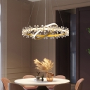 Rotatable Ring Gold Suspension Lighting 2-Tier Crystal Flower Design Modern Dining Room LED 2-Light Chandelier