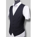 Men Formal Suit Vest Plain Pocket Detail V-Neck Single Breasted Slim Fitted Suit Vest