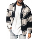 Popular Mens Jacket Plaid Pattern Long Sleeve Spread Collar Loose Jacket