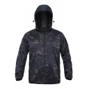 Men Track Jacket Camouflage Print Hooded Zip Fly Pocket Detail Regular Fit Casual Jacket