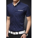 Modern Shirt Short Sleeve Button Down Collar Slim Fitted Shirt Top for Men