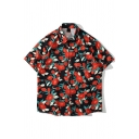 Casual Shirt Floral Pattern Short Sleeve Spread Collar Button Closure Loose Fit Shirt Top for Men