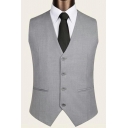 Men Basic Vest Pure Color V Neck Button-down Sleeveless Pockets Detail Slim Fitted Suit Vest