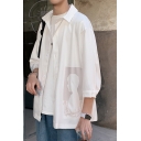Casual Mens Shirt Abstract Printed 3/4 Sleeve Turn-down Collar Button Up Loose Shirt Top