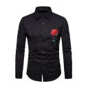 Formal Men's Shirt Floral Pattern Long Sleeves Turn-down Collar Slim Shirt