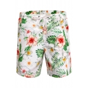 Men's Beach Shorts Flower Printed Drawstring Mid Waist Relaxed Fitted Shorts