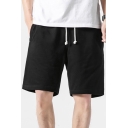 Casual Men's Shorts Plain Two-Pocket Styling Drawstring Rise Relaxed Fitted Shorts
