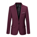Men's Formal Blazers Solid Color Flap Pocket Notched Collar Single Button Long Sleeves Skinny Fit Blazers