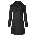 Men Elegant Trench Coat Solid Color Double Breasted Long Sleeve Lapel Regular Trench Coat