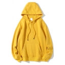 Street Look Plain Hoodie for Men Long Sleeve Drawstring Kangaroo Pocket Pullover Relaxed Hoodie