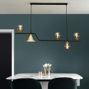 Nordic Minimalist Style Metal Island Pendant Glass Ball Shape Linear Island Light for Dining Room
