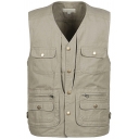 Mens Leisure Vest Solid Color V-Neck Button Closure Flap Pocket Regular Fit Vest