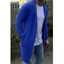 Dashing Mens Cardigan Solid Color Long Sleeve Shawl Collar Slim Fit Longline Knitted Cardigan