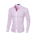 Casual Shirt Contrast Color Long Sleeve Point Collar Button-up Fitted Shirt for Men