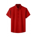 Formal Men's Shirt Plain Button-down Short Sleeves Point Collar Regular Fitted Shirt