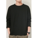 Simple Men's Sweatshirt Solid Color Long Sleeves Crew Neck Regular Fit Sweatshirt