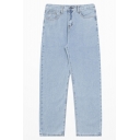 Simple Jeans Solid Color Mid Waist Full Length Straight Jeans in Light Blue for Men