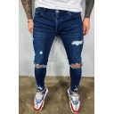 Trendy Men's Jeans Distressed Ripped Full Length Zip Closure Skinny-Fit Jeans