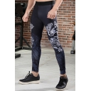 Popular Pants 3D Printed Elastic Waist Mid-Rise Full Length Skinny Pants for Men