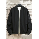 Mens Leisure Bomber Jacket Pure Color Long Sleeve Zipper Fly Loose Fit Jacket