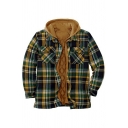 Popular Jacket Plaid Chest Pockets Zip-Fly Long Sleeve Hooded Relaxed Fit Jacket for Men
