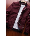 Men Trendy Bomber Jacket Solid Color Stand Collar Front Pocket Zip-Fly Slim Fitted Bomber Jacket