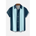Men Casual Shirt Striped Pattern Turn Down Collar Button up Short Sleeve Regular Fit Shirt