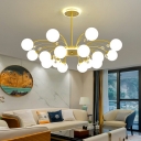 Modern Chandelier Milk White Glass Globe Shade 21.5 Inchs Height Living Room Restaurant Hanging Lamp