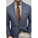 Trendy Mens Blazer Plaid Printed Long Sleeve Notched Collar Single Breasted Slim Fit Blazer Top